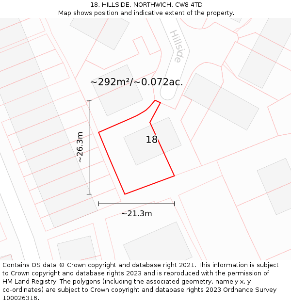 18, HILLSIDE, NORTHWICH, CW8 4TD: Plot and title map