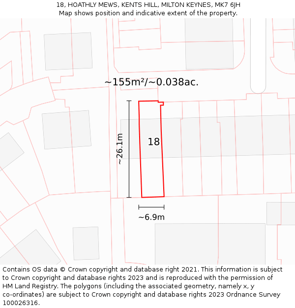 18, HOATHLY MEWS, KENTS HILL, MILTON KEYNES, MK7 6JH: Plot and title map