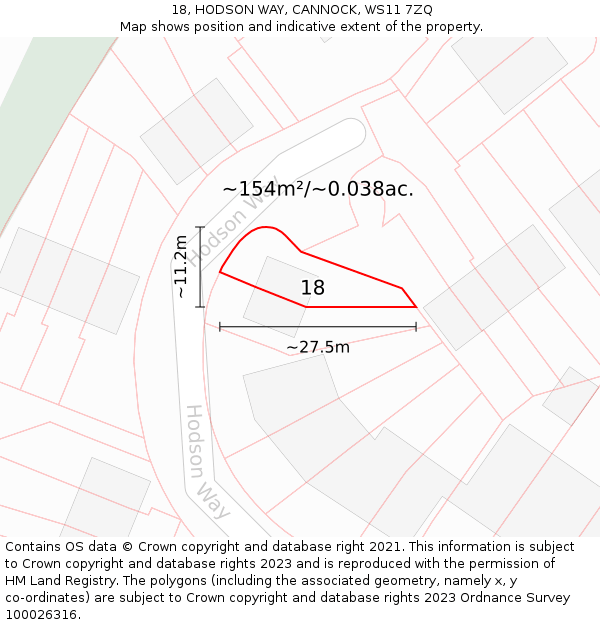 18, HODSON WAY, CANNOCK, WS11 7ZQ: Plot and title map