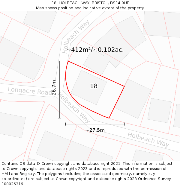 18, HOLBEACH WAY, BRISTOL, BS14 0UE: Plot and title map