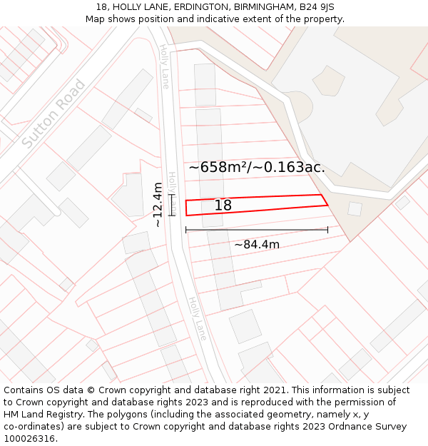 18, HOLLY LANE, ERDINGTON, BIRMINGHAM, B24 9JS: Plot and title map