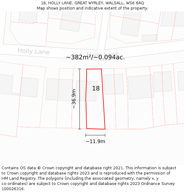 18, HOLLY LANE, GREAT WYRLEY, WALSALL, WS6 6AQ: Plot and title map