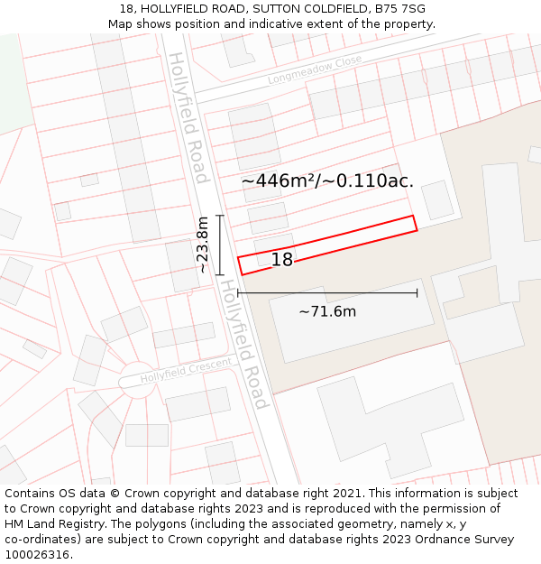 18, HOLLYFIELD ROAD, SUTTON COLDFIELD, B75 7SG: Plot and title map
