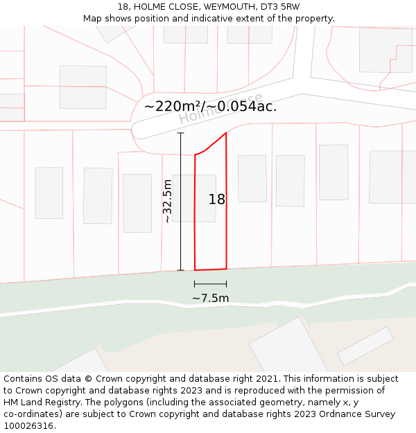 18, HOLME CLOSE, WEYMOUTH, DT3 5RW: Plot and title map