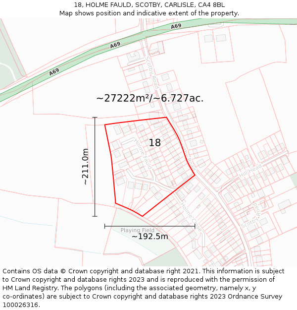 18, HOLME FAULD, SCOTBY, CARLISLE, CA4 8BL: Plot and title map