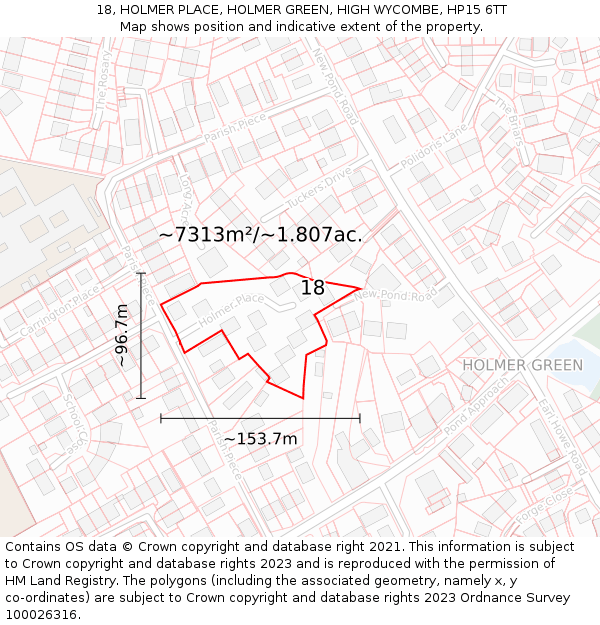 18, HOLMER PLACE, HOLMER GREEN, HIGH WYCOMBE, HP15 6TT: Plot and title map