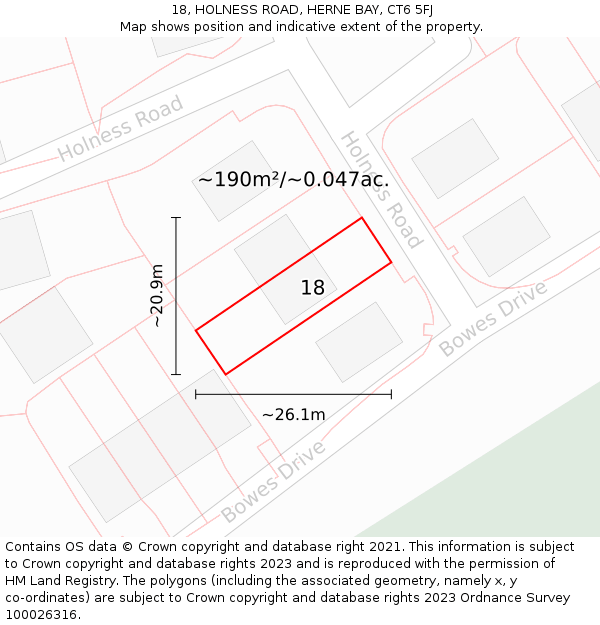 18, HOLNESS ROAD, HERNE BAY, CT6 5FJ: Plot and title map