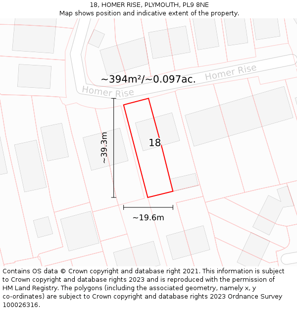 18, HOMER RISE, PLYMOUTH, PL9 8NE: Plot and title map