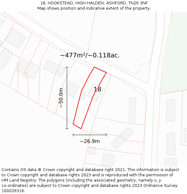 18, HOOKSTEAD, HIGH HALDEN, ASHFORD, TN26 3NF: Plot and title map