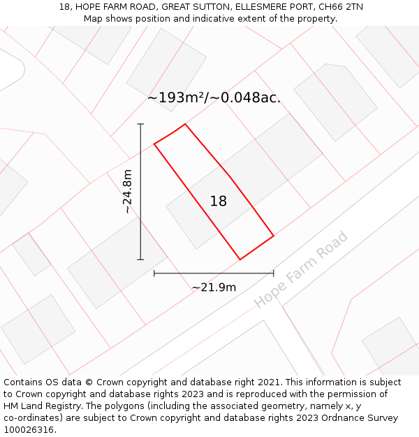 18, HOPE FARM ROAD, GREAT SUTTON, ELLESMERE PORT, CH66 2TN: Plot and title map