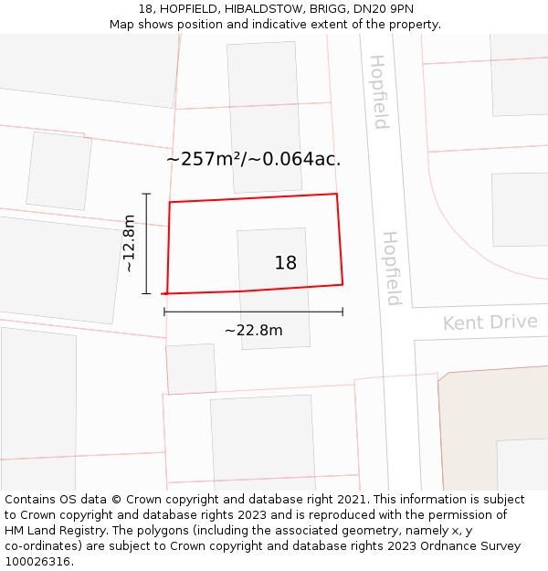 18, HOPFIELD, HIBALDSTOW, BRIGG, DN20 9PN: Plot and title map