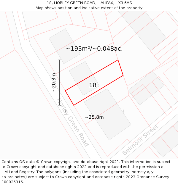 18, HORLEY GREEN ROAD, HALIFAX, HX3 6AS: Plot and title map