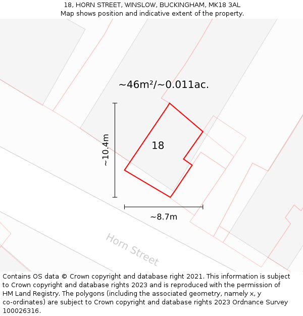 18, HORN STREET, WINSLOW, BUCKINGHAM, MK18 3AL: Plot and title map