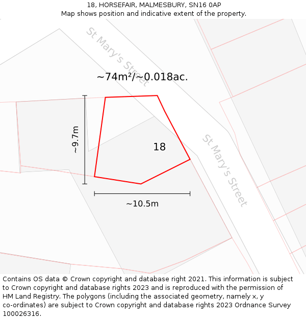 18, HORSEFAIR, MALMESBURY, SN16 0AP: Plot and title map