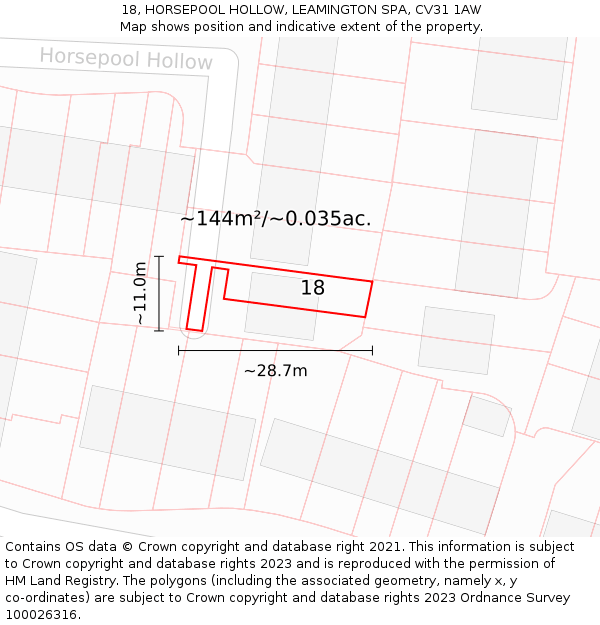 18, HORSEPOOL HOLLOW, LEAMINGTON SPA, CV31 1AW: Plot and title map