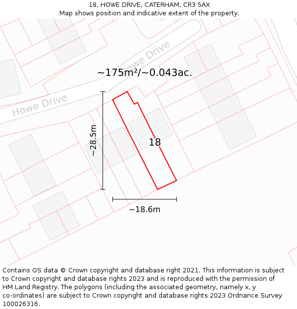 18, HOWE DRIVE, CATERHAM, CR3 5AX: Plot and title map