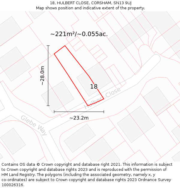 18, HULBERT CLOSE, CORSHAM, SN13 9UJ: Plot and title map