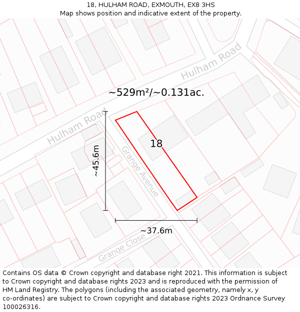 18, HULHAM ROAD, EXMOUTH, EX8 3HS: Plot and title map