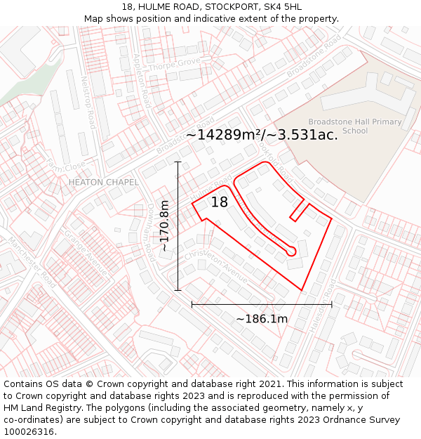 18, HULME ROAD, STOCKPORT, SK4 5HL: Plot and title map
