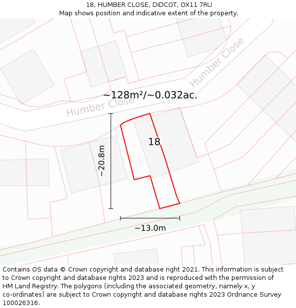 18, HUMBER CLOSE, DIDCOT, OX11 7RU: Plot and title map