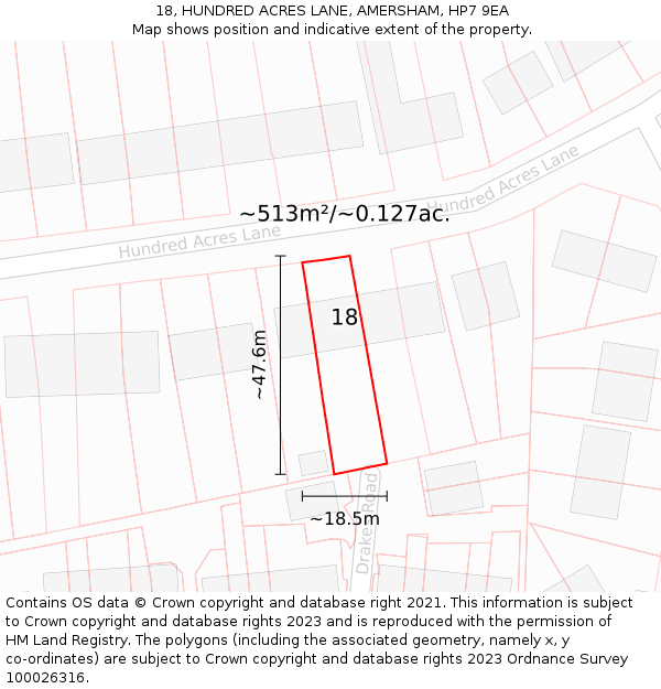 18, HUNDRED ACRES LANE, AMERSHAM, HP7 9EA: Plot and title map