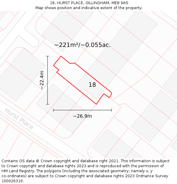 18, HURST PLACE, GILLINGHAM, ME8 9AS: Plot and title map