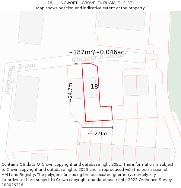 18, ILLINGWORTH GROVE, DURHAM, DH1 3BL: Plot and title map