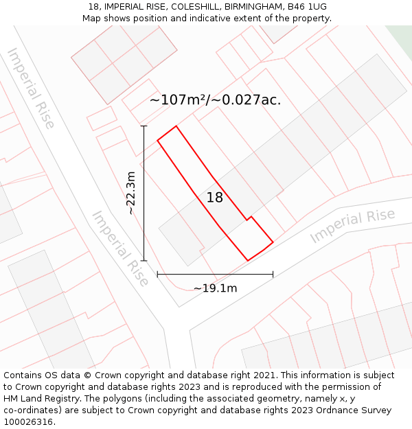 18, IMPERIAL RISE, COLESHILL, BIRMINGHAM, B46 1UG: Plot and title map