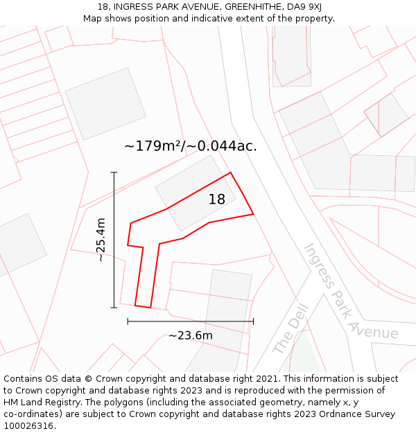 18, INGRESS PARK AVENUE, GREENHITHE, DA9 9XJ: Plot and title map