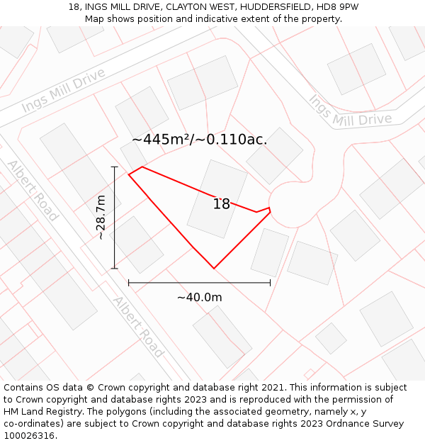 18, INGS MILL DRIVE, CLAYTON WEST, HUDDERSFIELD, HD8 9PW: Plot and title map