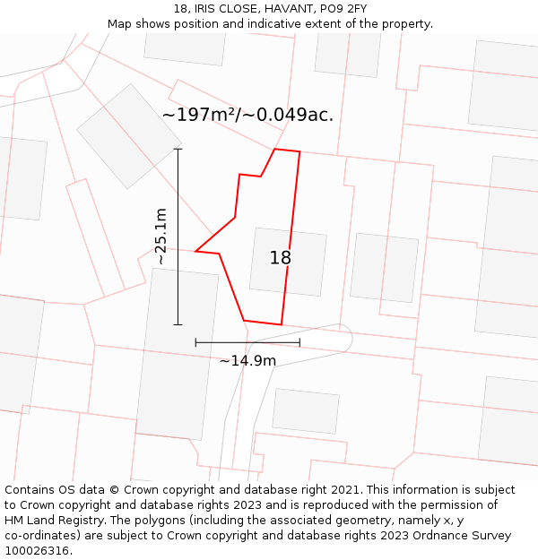 18, IRIS CLOSE, HAVANT, PO9 2FY: Plot and title map