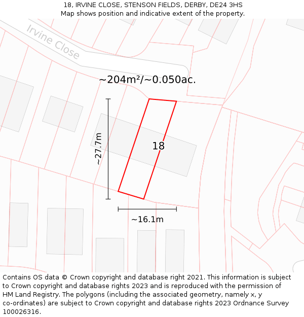 18, IRVINE CLOSE, STENSON FIELDS, DERBY, DE24 3HS: Plot and title map