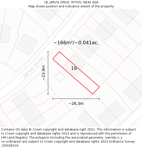 18, JARVIS DRIVE, RYTON, NE40 4QA: Plot and title map