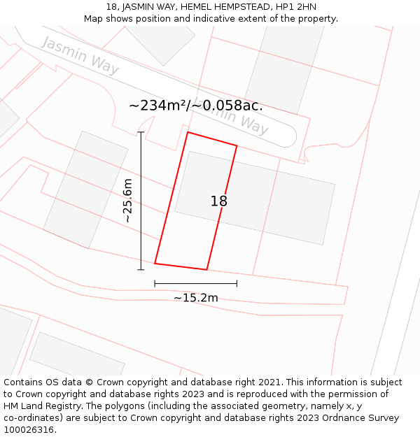 18, JASMIN WAY, HEMEL HEMPSTEAD, HP1 2HN: Plot and title map