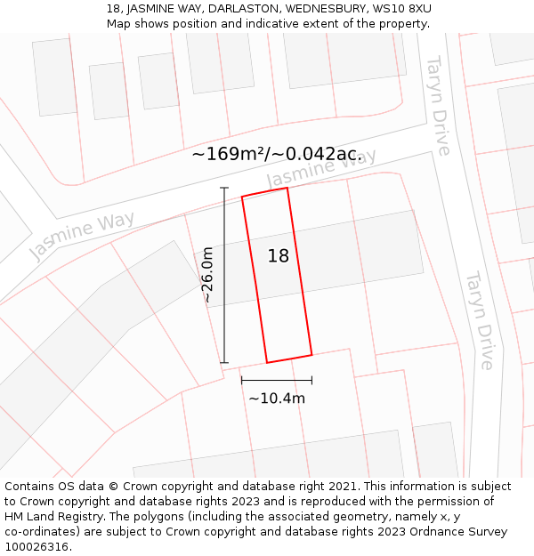 18, JASMINE WAY, DARLASTON, WEDNESBURY, WS10 8XU: Plot and title map