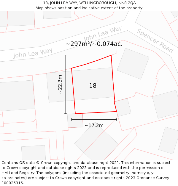 18, JOHN LEA WAY, WELLINGBOROUGH, NN8 2QA: Plot and title map