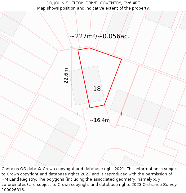 18, JOHN SHELTON DRIVE, COVENTRY, CV6 4PE: Plot and title map