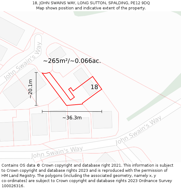 18, JOHN SWAINS WAY, LONG SUTTON, SPALDING, PE12 9DQ: Plot and title map