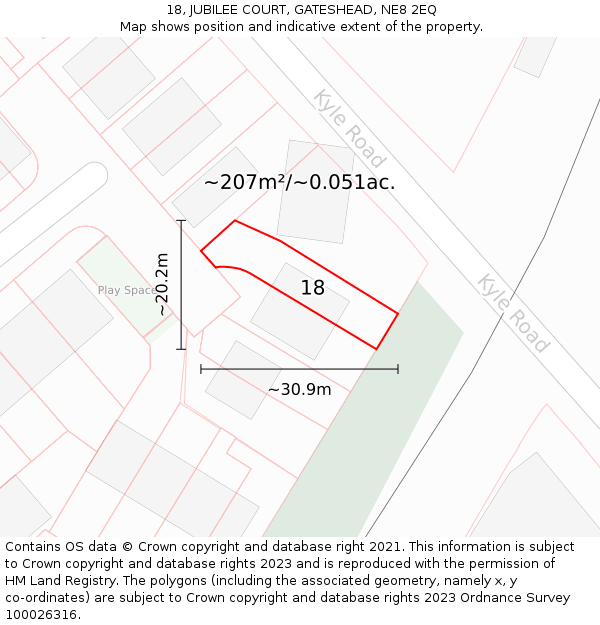 18, JUBILEE COURT, GATESHEAD, NE8 2EQ: Plot and title map