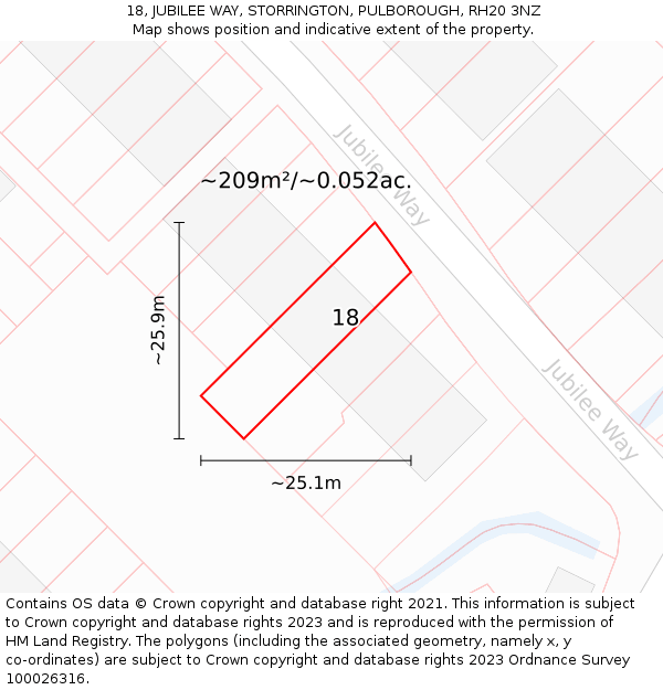 18, JUBILEE WAY, STORRINGTON, PULBOROUGH, RH20 3NZ: Plot and title map