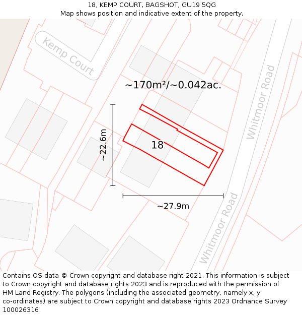 18, KEMP COURT, BAGSHOT, GU19 5QG: Plot and title map