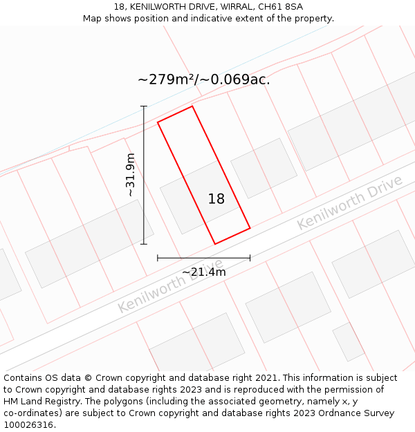 18, KENILWORTH DRIVE, WIRRAL, CH61 8SA: Plot and title map