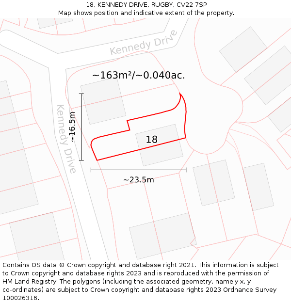 18, KENNEDY DRIVE, RUGBY, CV22 7SP: Plot and title map