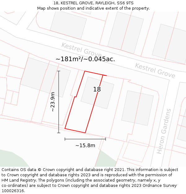 18, KESTREL GROVE, RAYLEIGH, SS6 9TS: Plot and title map