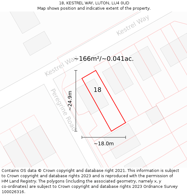 18, KESTREL WAY, LUTON, LU4 0UD: Plot and title map