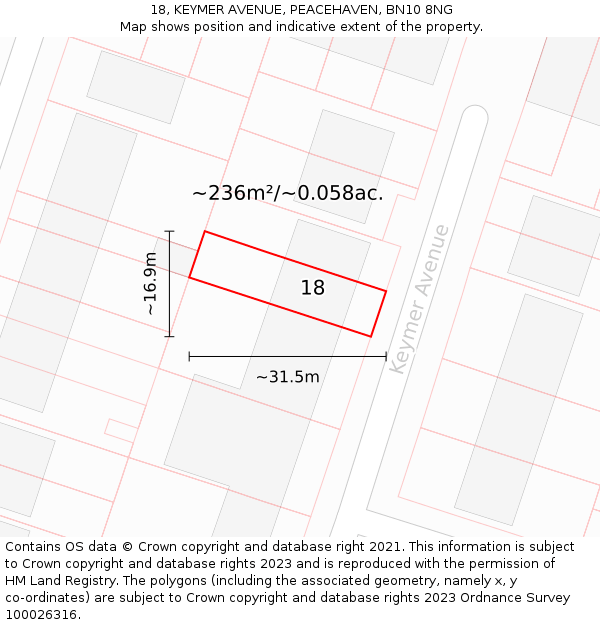 18, KEYMER AVENUE, PEACEHAVEN, BN10 8NG: Plot and title map