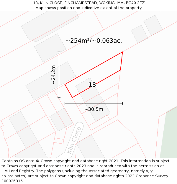 18, KILN CLOSE, FINCHAMPSTEAD, WOKINGHAM, RG40 3EZ: Plot and title map