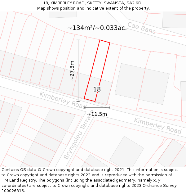 18, KIMBERLEY ROAD, SKETTY, SWANSEA, SA2 9DL: Plot and title map