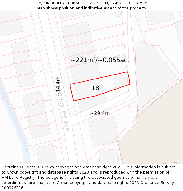 18, KIMBERLEY TERRACE, LLANISHEN, CARDIFF, CF14 5EA: Plot and title map