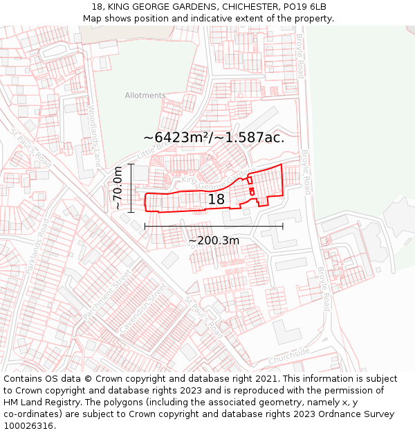 18, KING GEORGE GARDENS, CHICHESTER, PO19 6LB: Plot and title map